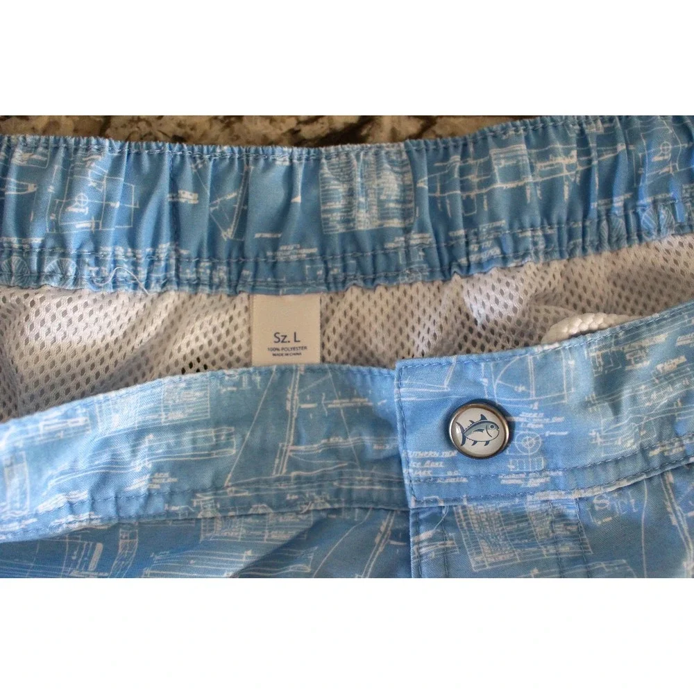 Southern Tide Swim Trunks Mens Large Blue Nautical Boat Lined Shorts Pockets